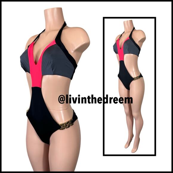 NWT Beach Bunny Bikini SHORELINES Chain Side Hip Skimpy Monokini L $185 - Picture 5 of 15